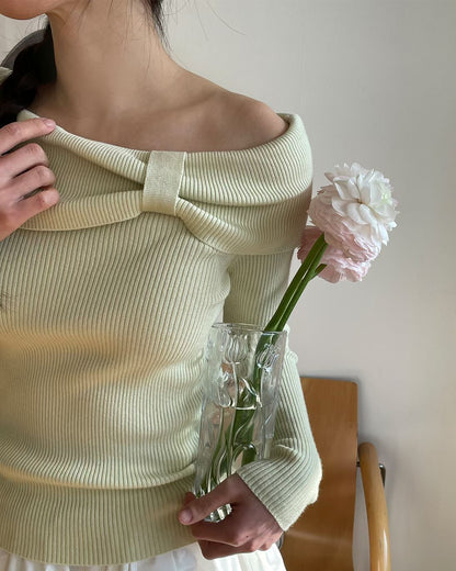 2-WAYS Romantic Ribbon Knit Top(4 colors)