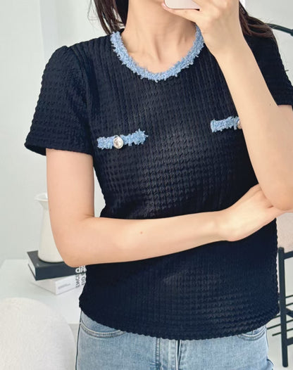 [Wrinkle-Free] Elegant Fringed Tweed Blouse(2 Colors)