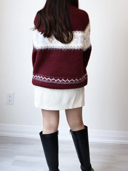 [10% WOOL] Snowflake Oversized Sweater(Burgundy)