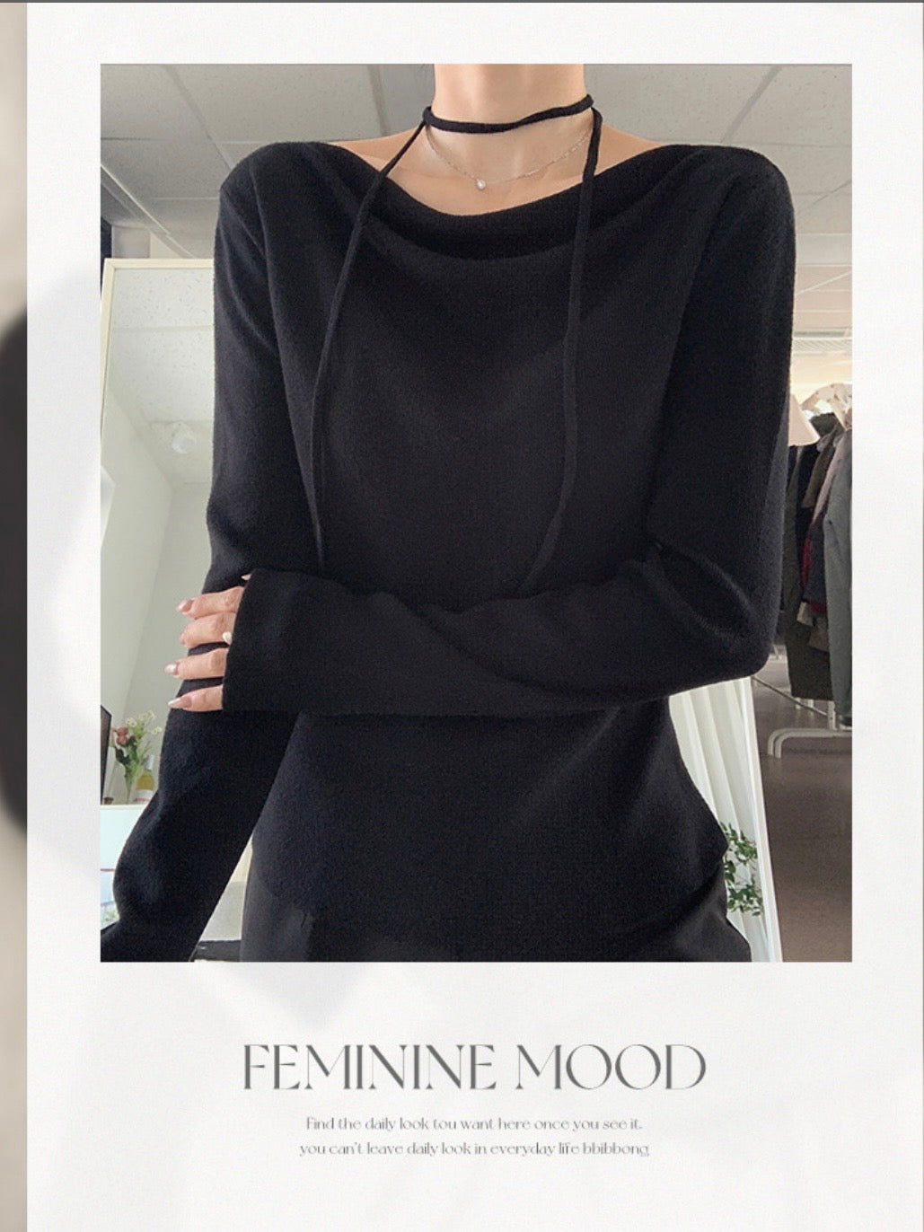 Boat Neck Scarf Tie Drape Knit Top(4 colors)