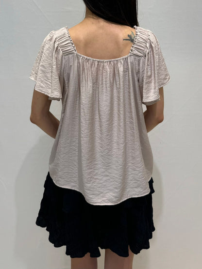 Graceful Square Neck Petal-Sleeve Chiffon Blouse(4 colors)