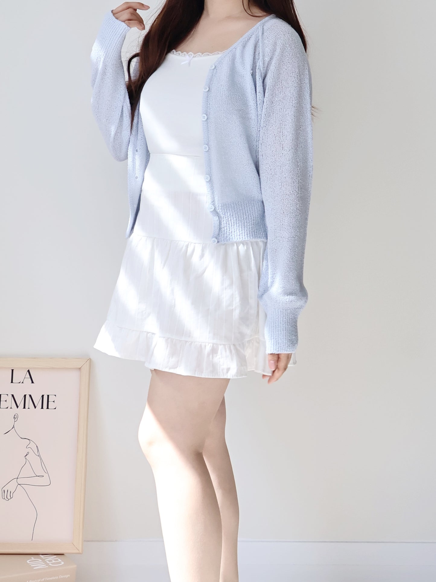 Pastel Pendant Lightweight Cool-Touch Knit Cardigan(Skyblue)