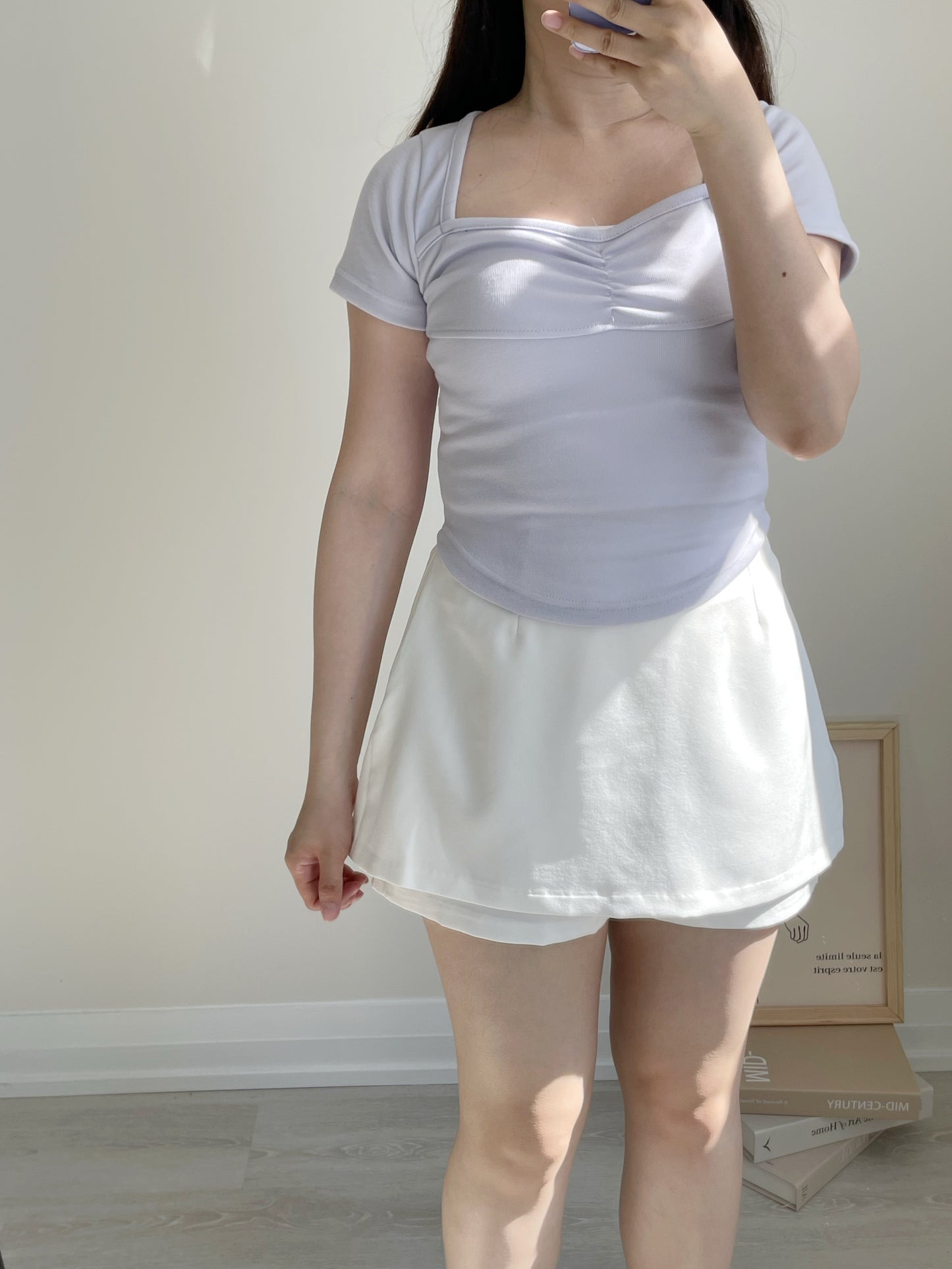 Ruched Square-Neck Slimming Tee(Lavender)