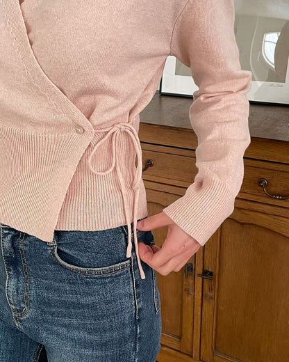 Elegant Draped V-Neck Waist-Defined Sweater(5 colors)