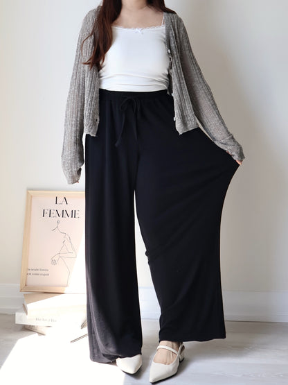 [2 Lengths] Cloud-Soft & Silk-Touch Cooling Wide-Leg Pants with Pockets(Black)