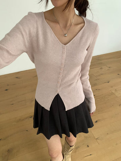 Elegant Sweetheart Neckline Button-Front Stretch Knit Top(5 colors)