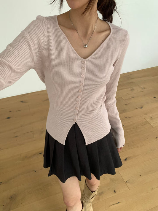 Elegant Sweetheart Neckline Button-Front Stretch Knit Top(5 colors)