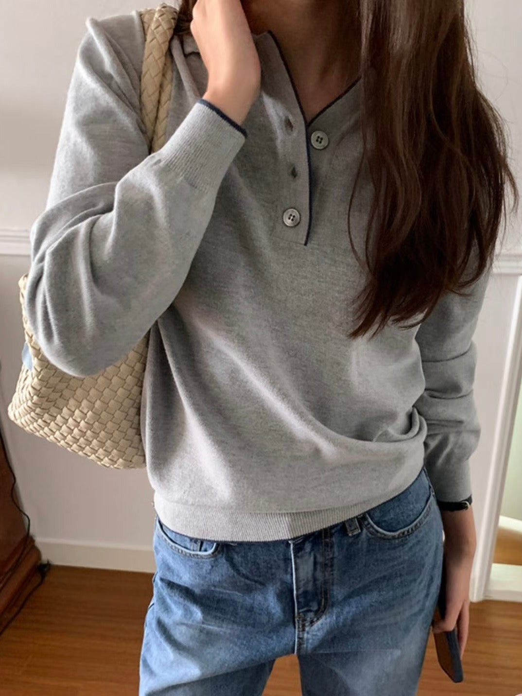 Collared Button-Up Piping Sweater(4 Colors)