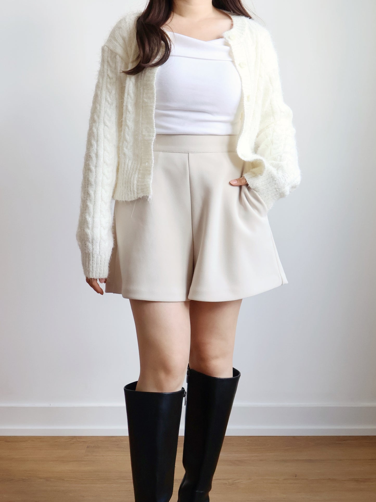 Romantic Cable Knit Cardigan(Ivory)