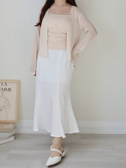 Romantic Sheer Trim Bra Top + Airy Tencel Cardigan(Peach)
