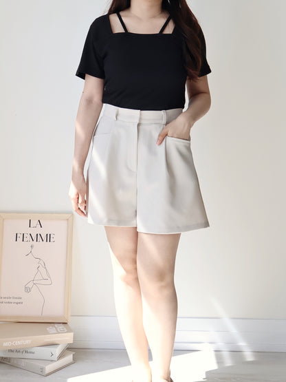 Sultry Square Neck Double-Strap Top(Black)