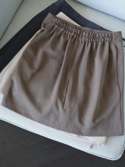 Earth-toned Overlapping Belted Mini Skirt(Brown)
