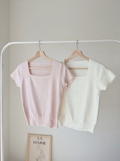 Cozy Marshmallow Square-Neck Knit Top(Ivory)