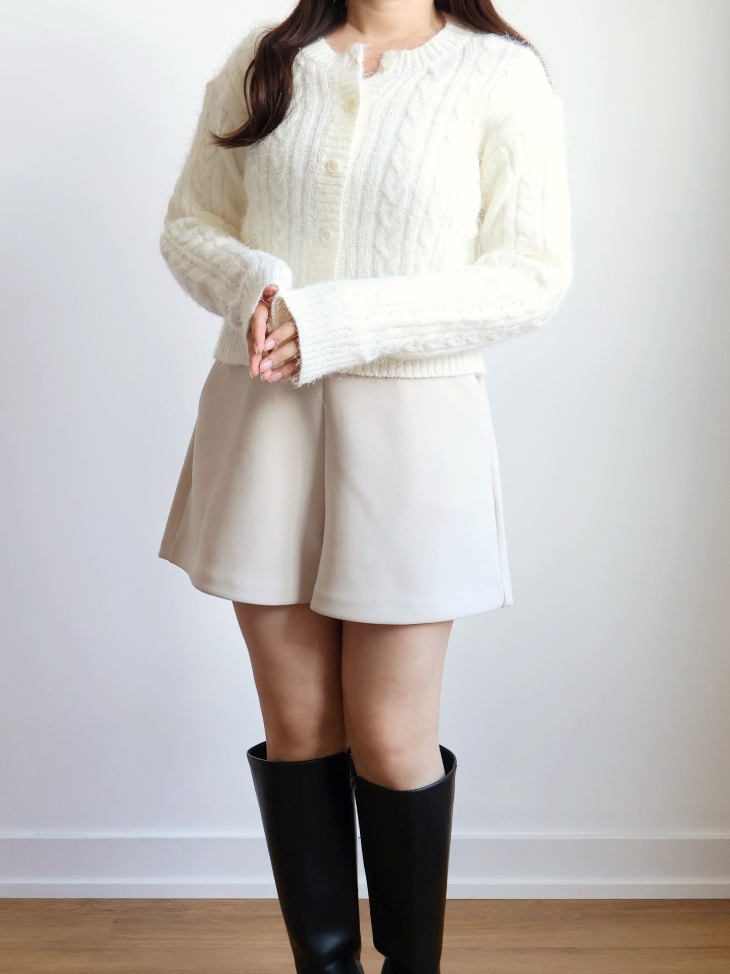 Romantic Cable Knit Cardigan(Ivory)
