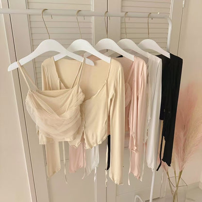 Balletcore Sheer Layered Cami & Cardigan 2-Piece Set(4 colors)
