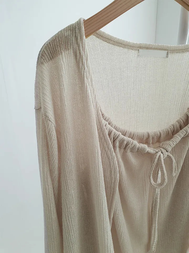 Airy Relaxed Linen Cami & Cardigan 2-Piece Set(Beige)