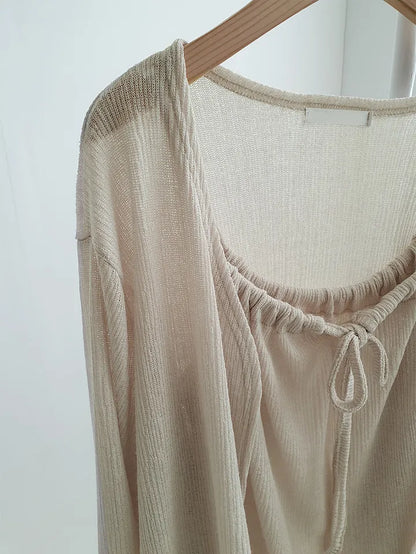 Airy Relaxed Linen Cami & Cardigan 2-Piece Set(Beige)