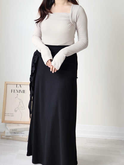 Square-Neck Pleated High-Stretch Top(Beige)