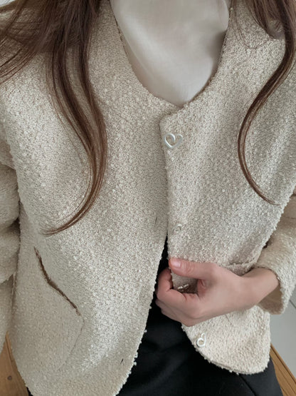 Elegant Heart Buttons Tweed Jacket(3 colors)