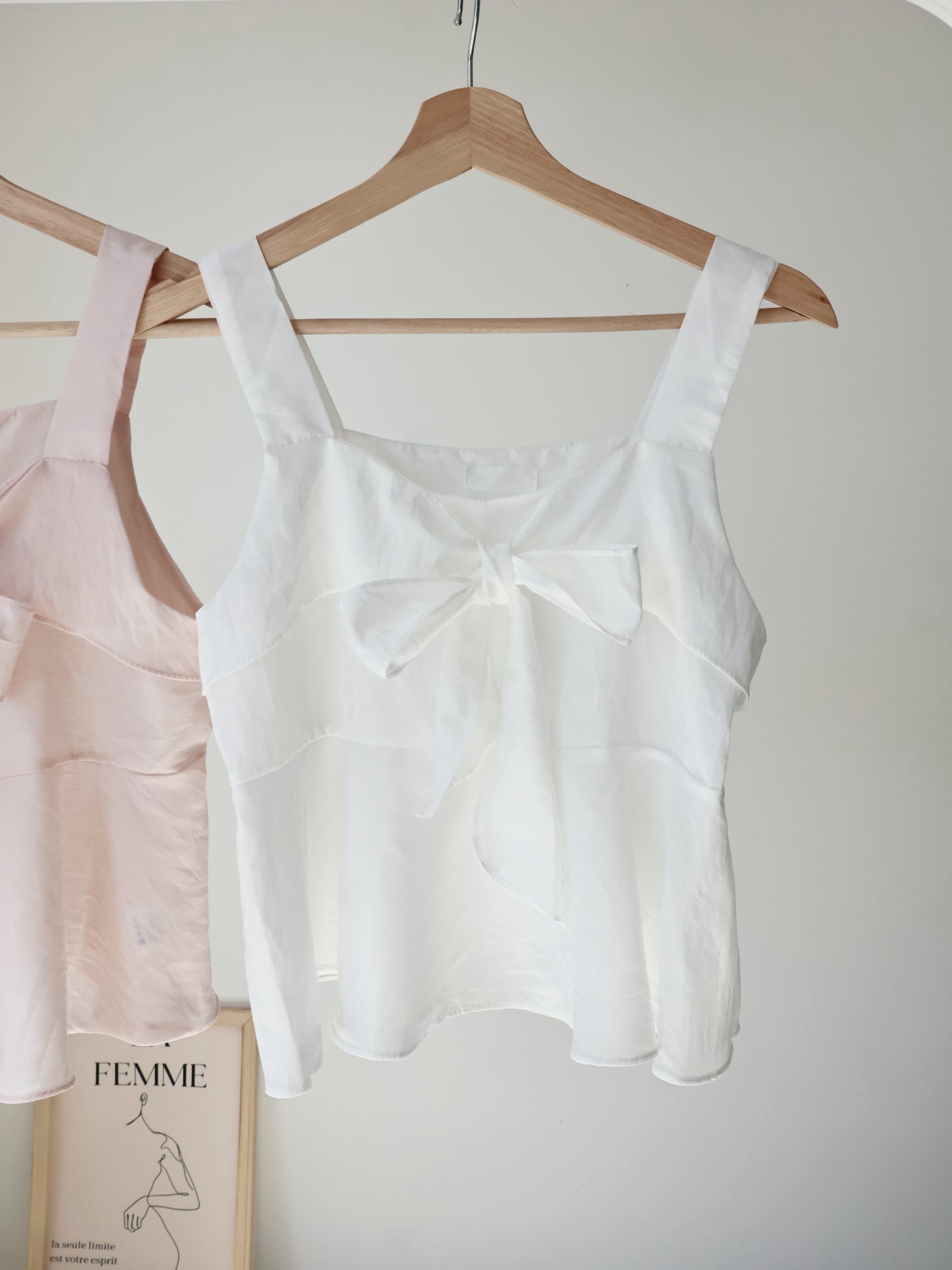 French Tie-Wrap Silky Swing-Hem Blouse(Ivory)