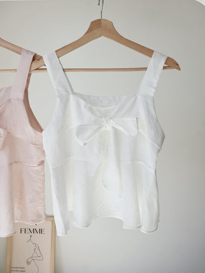 French Tie-Wrap Silky Swing-Hem Blouse(Ivory)