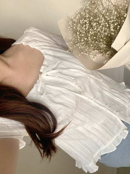 French Textured Jacquard Cotton Blouse(Ivory)