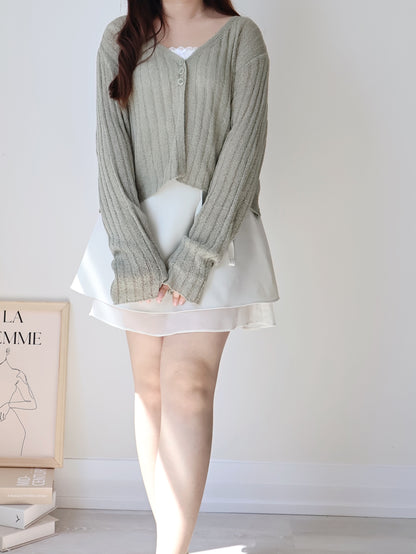 Relaxed Cinnamon V-Neck Knit Cardigan(Matcha)