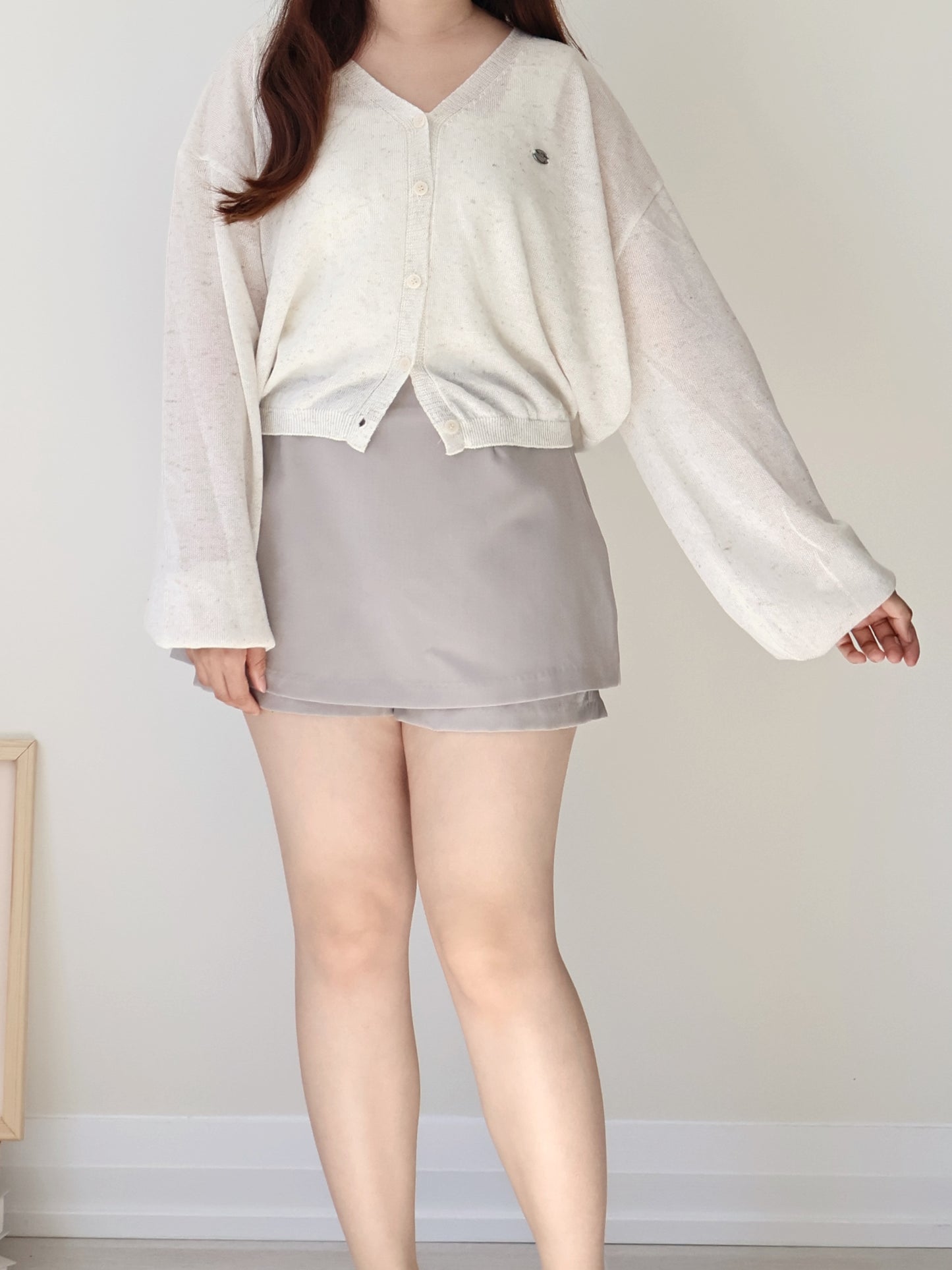 Airy Mélange Linen-Blend Pendant Cardigan(Oatmeal beige)