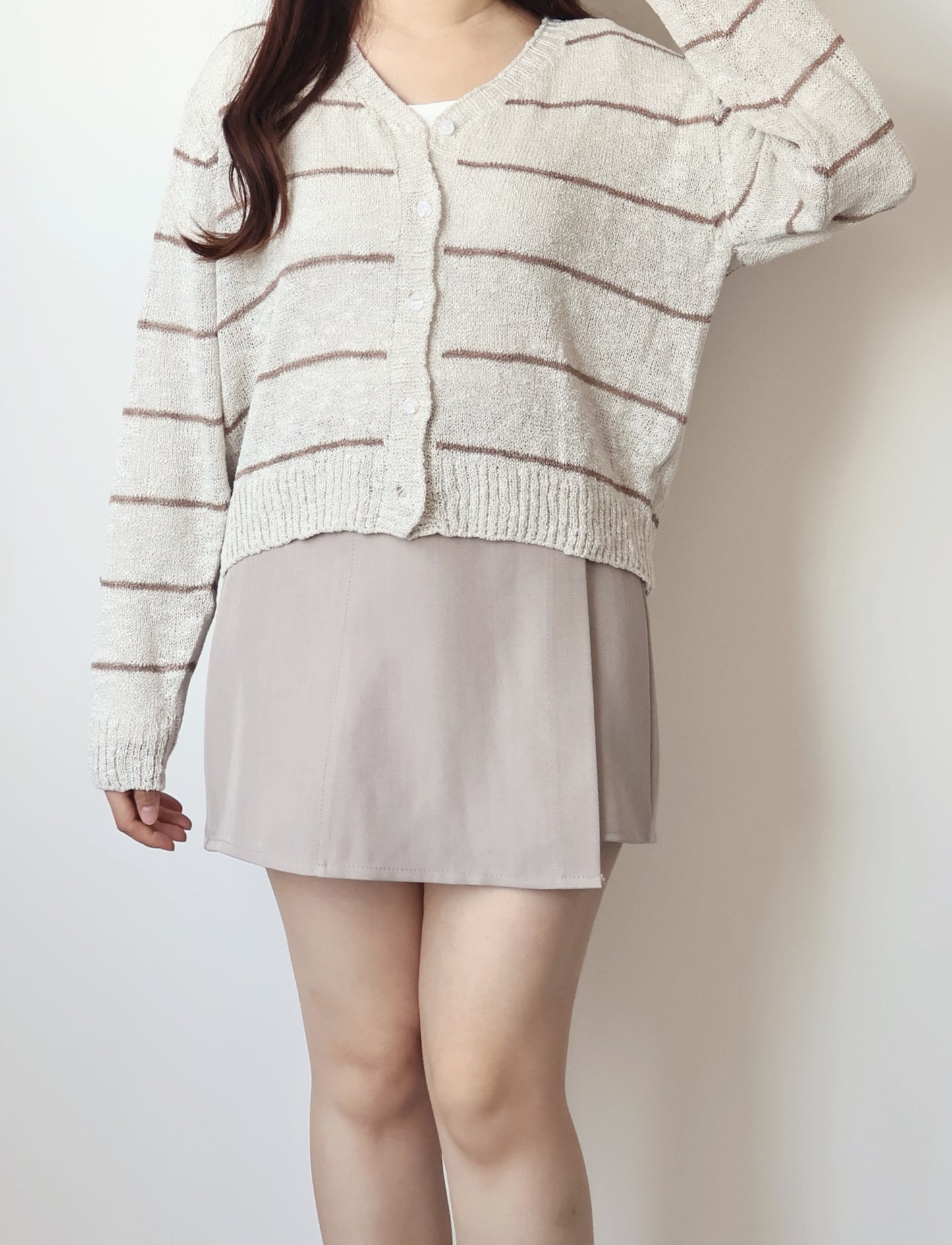 Minimalist Striped Snowy Yarn Cardigan(Beige)