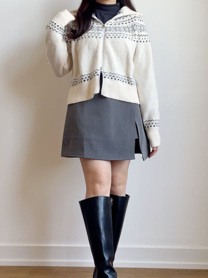 [2-WAYS] Nordic Style Snowflake Knit Zipper Jacket