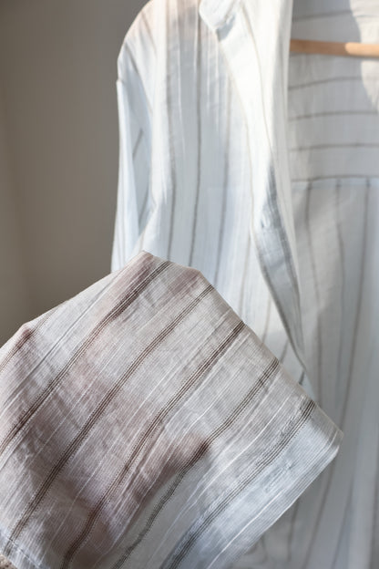 [Wrinkle-Free] Airy Sun-Protective Tencel Striped Shirt(Misty Blue)
