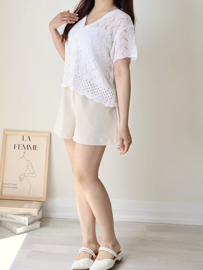 [Wrinkle-Free] Hidden Elastic Waist Tummy-Flattering A-Line Shorts(Beige)