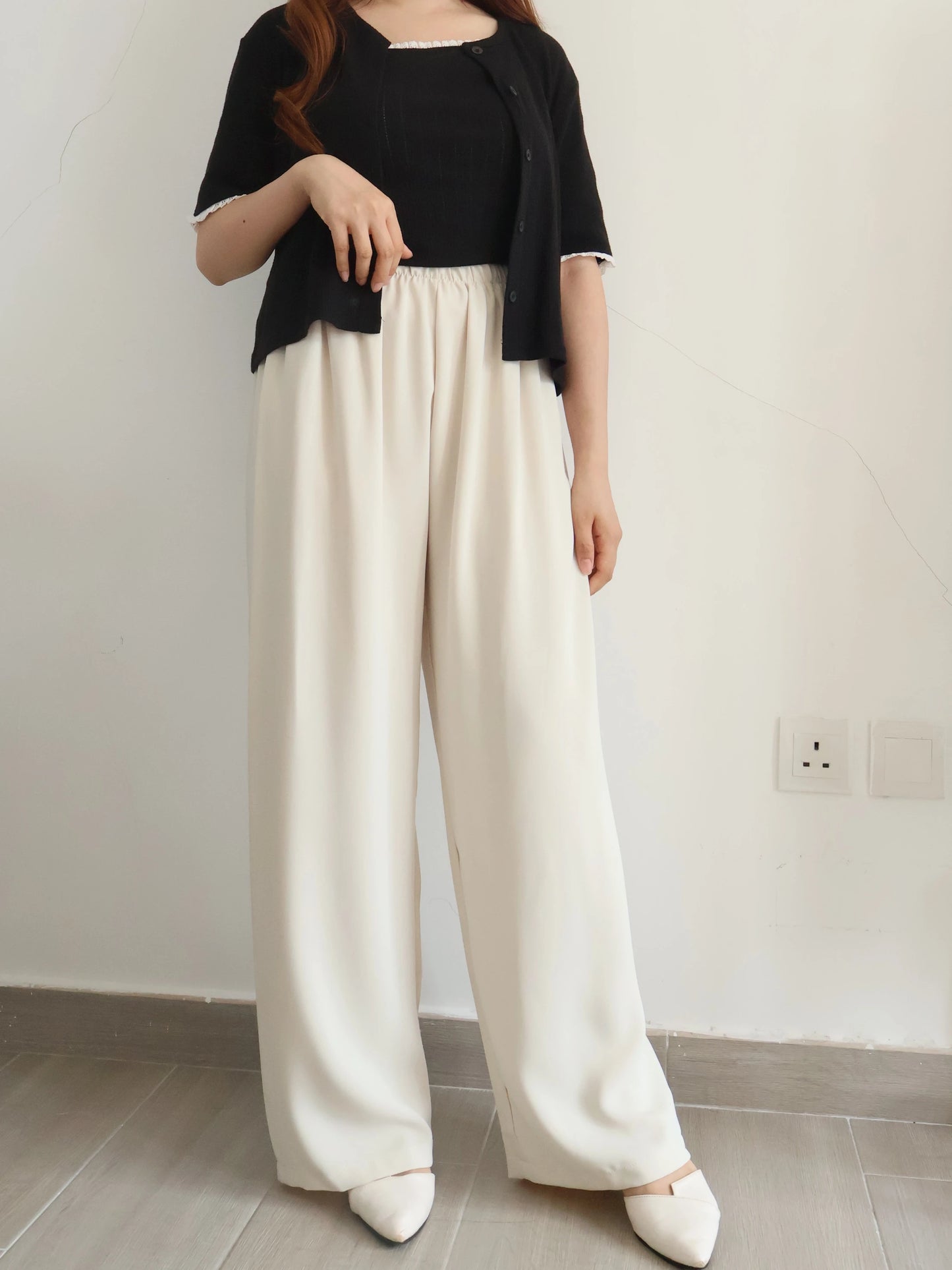 [Wrinkle-Free] -5KG Air-Flow Wide-Straight Slacks(Beige)