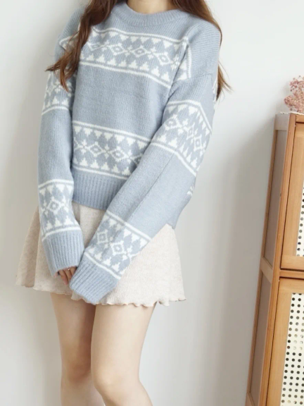 Nordic Round Neck Thick Sweater(Greyish blue)