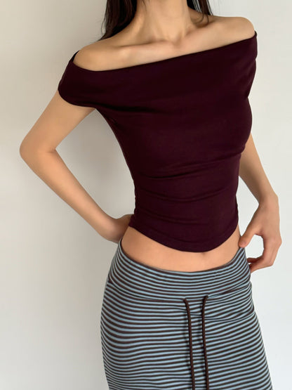 French Off-Shoulder Stretch Cotton Top(5 Colors)