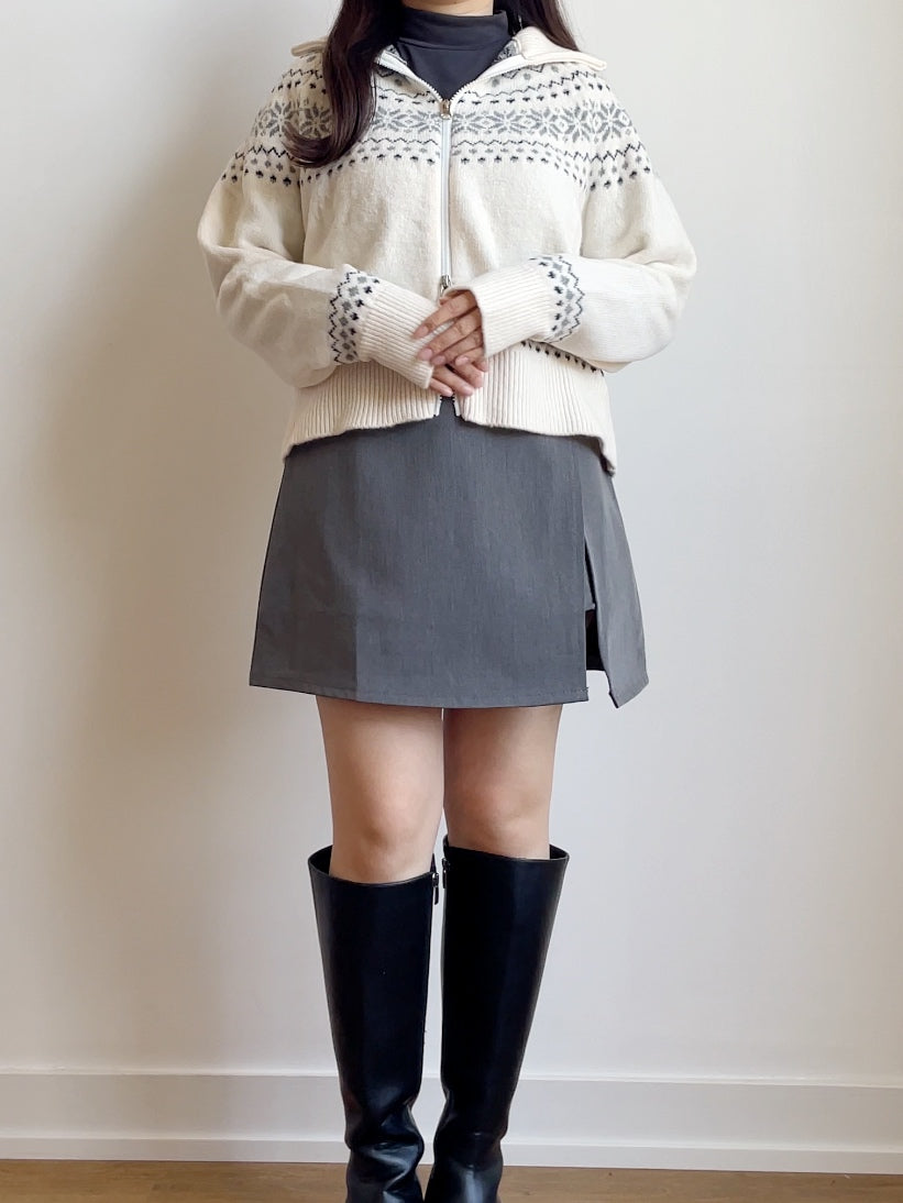 [2-WAYS] Nordic Style Snowflake Knit Zipper Jacket