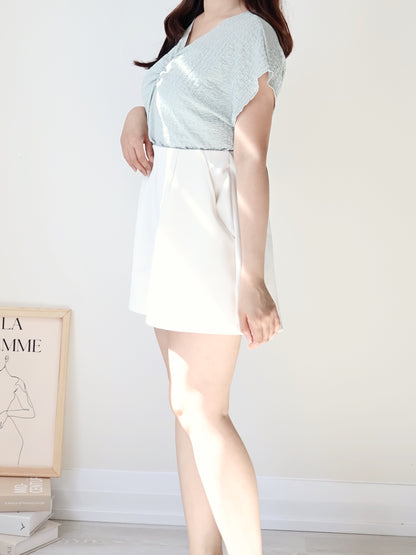[Wrinkle-Free] V-Neck Waffle Arm-Concealing Top(Mint)