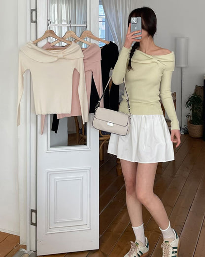 2-WAYS Romantic Ribbon Knit Top(4 colors)