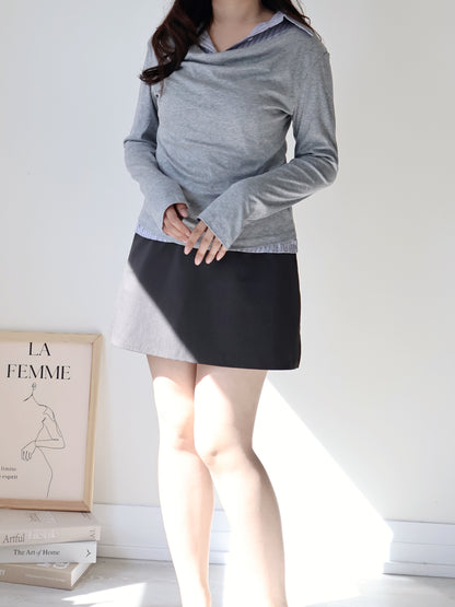 Layered Shirt-Collar Top(Grey)