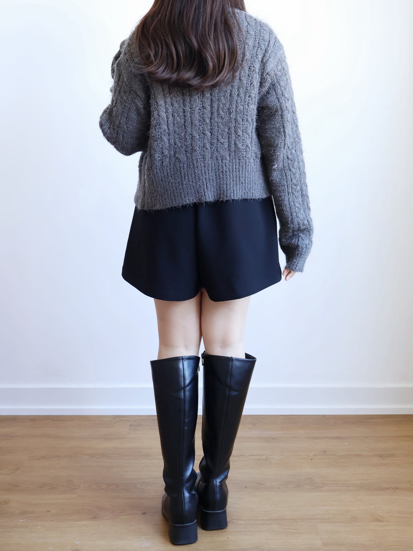 Romantic Cable Knit Cardigan(Charcoal)