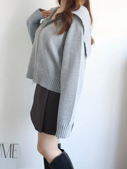 Sailor Collar Zip Cardigan(Grey)