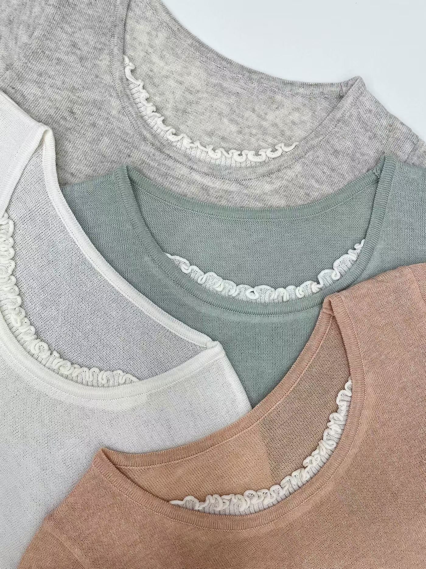 Elegant Scalloped-Trim Breathable Linen Knit Top(4 colors)