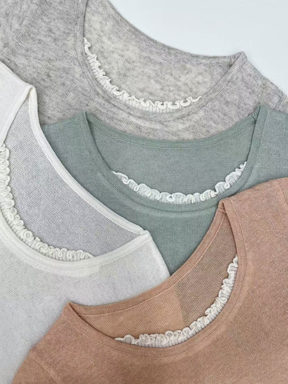 Elegant Scalloped-Trim Breathable Linen Knit Top(4 colors)