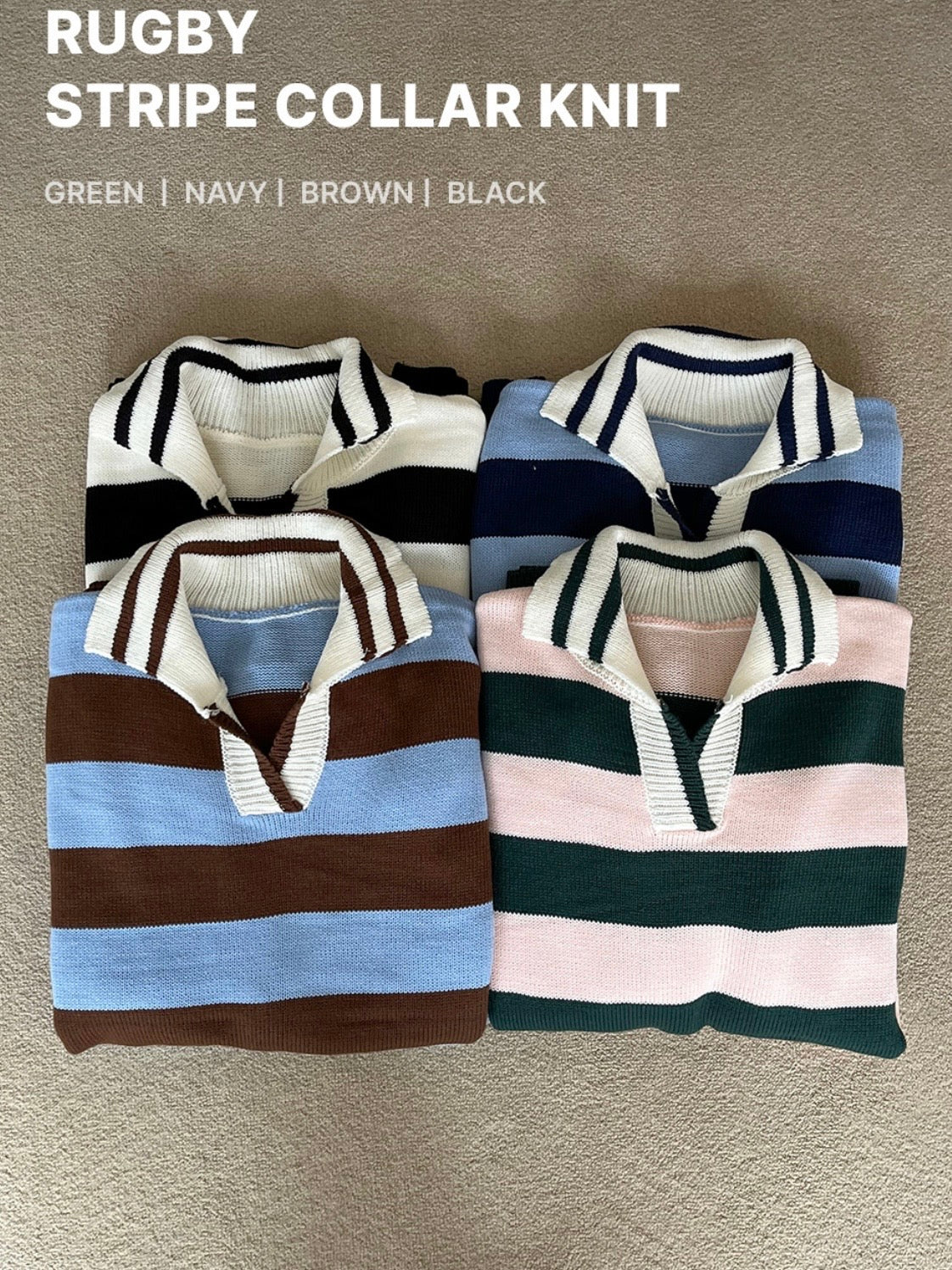 Rugby Stripe Oversized Collar Knit Sweater(4 colors)