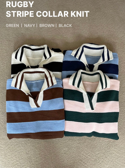 Rugby Stripe Oversized Collar Knit Sweater(4 colors)