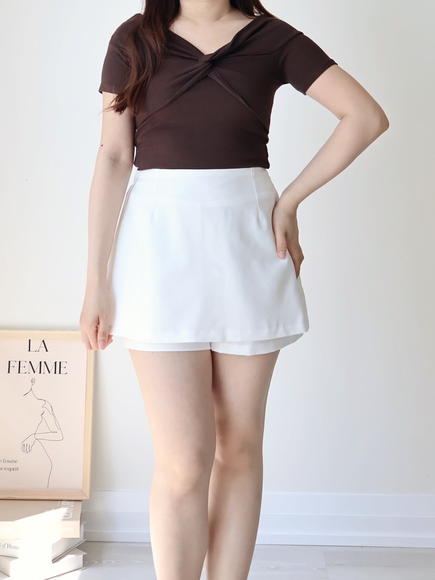 2-Way Cooling Twisted Silky High-Stretch Top(Brown)