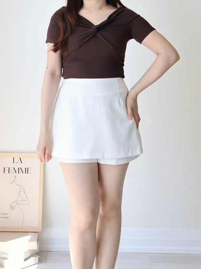 2-Way Cooling Twisted Silky High-Stretch Top(Brown)