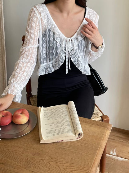 Daisy Ruffled Sheer Bolero Cardigan(2 Colors)