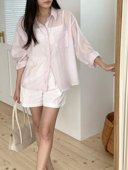 Dreamy Subtle Striped Loose-Fit Cover-Up Shirt(3 Colors)