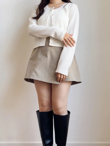 Elegant Pearl Button Lace Trim Two-Piece Set(Ivory)